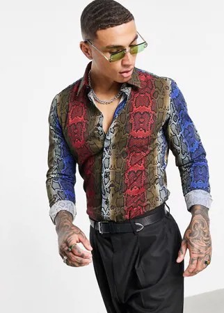 Приталенная рубашка с леопардовым принтом в полоску Devil`s Advocate-Разноцветный