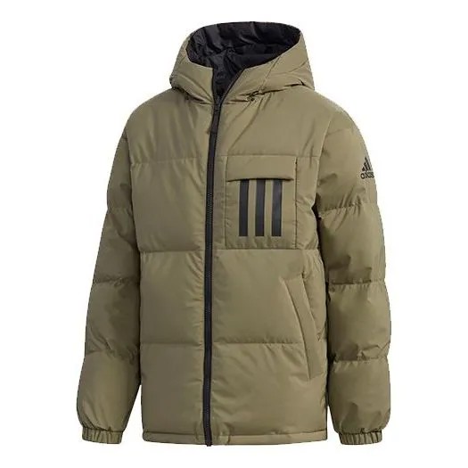 Пуховик adidas Rev 3st Down Ho Stay Warm Reversible Outdoor hooded down Jacket Khaki Brown, коричневый
