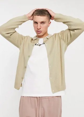 Бежевый вязаный кардиган в рубчик на пуговицах ASOS DESIGN