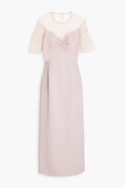 Платье миди из крепа с тюлевыми вставками и кристаллами Jenny Packham, пастельно-розовый
