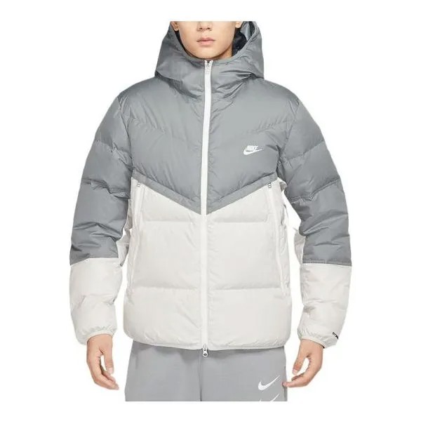 Пуховик Nike hooded, серый/белый