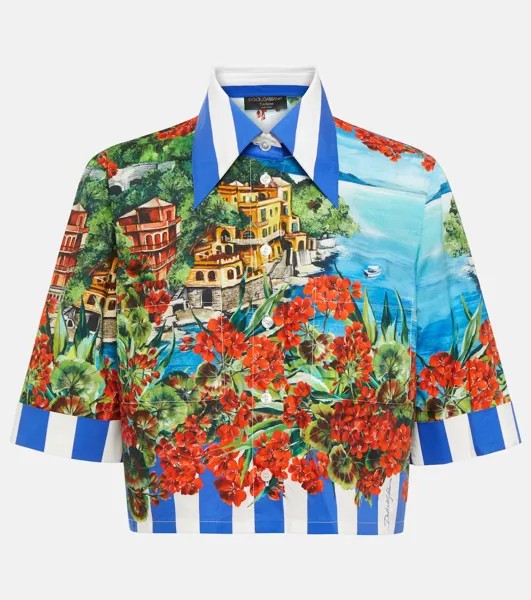 Укороченная рубашка из хлопкового поплина с принтом Portofino DOLCE&GABBANA, разноцветный