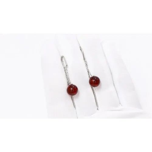 Серьги цепочки Diamant online, серебро, 925 проба, янтарь, длина 6.1 см, красный