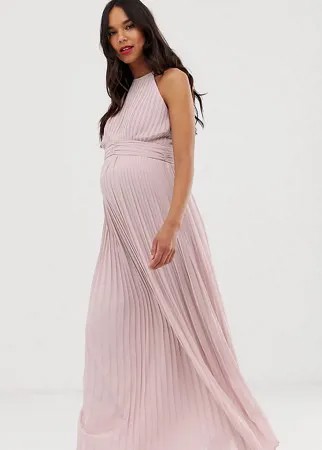 Серо-коричневое плиссированное платье макси эксклюзивно от TFNC Maternity - bridesmaid-Бежевый