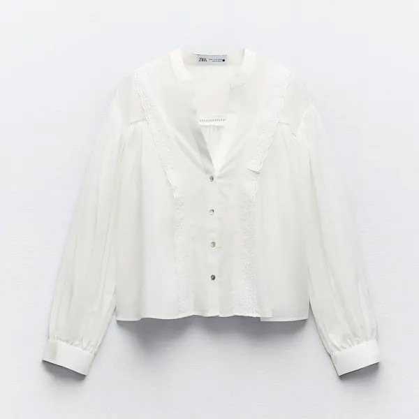 Рубашка Zara Ruffled With Lace Trims, белый