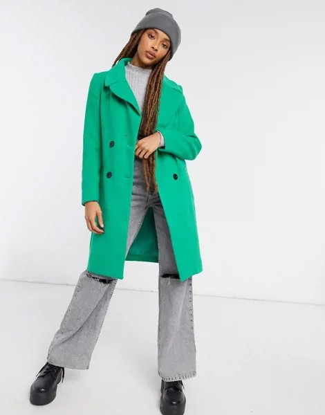 Зеленое двубортное пальто прямого кроя Liquorish-Зеленый