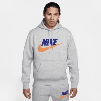 Худи Nike Club Fleece, цвет Dark Grey Heather/Light Smoke Grey/Safety Orange