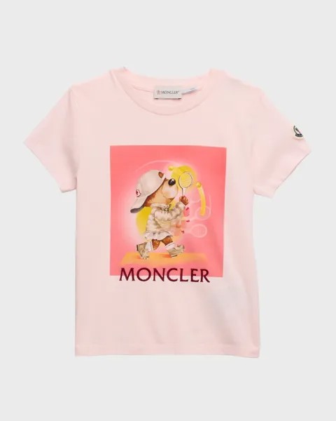 Футболка с изображением медведя для девочки, играющего в теннис Moncler, цвет White