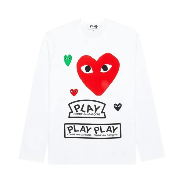 Футболка Comme des Garçons PLAY Red Multi Logo Long-Sleeve T-Shirt 'White', белый