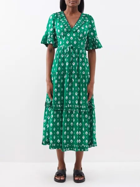 Платье cordelia из смесового хлопка со складками и v-образным вырезом Cefinn, зеленый