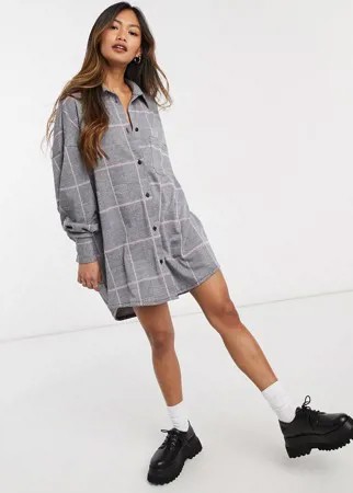 Платье-рубашка мини розового и серого цветов с длинными рукавами ASOS DESIGN-Розовый