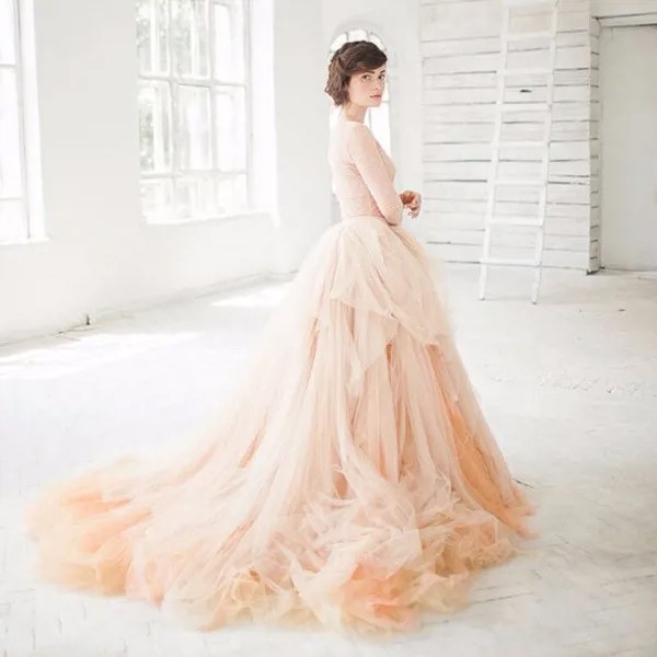 Персиковые длинные тюлевые юбки на молнии, стильные юбки-пачки для невесты на свадьбу или для женщин, официальная юбка 2016, на заказ