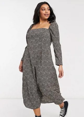 Приталенное платье миди с квадратным вырезом и звериным принтом ASOS DESIGN Curve-Многоцветный