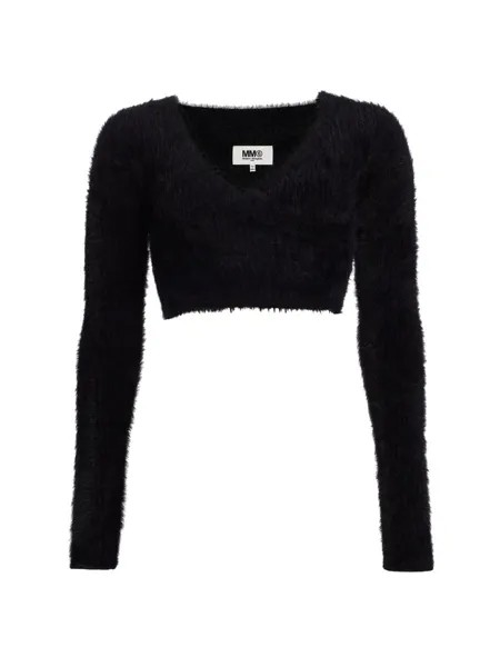Укороченный свитер мохнатой вязки MM6 Maison Margiela, черный