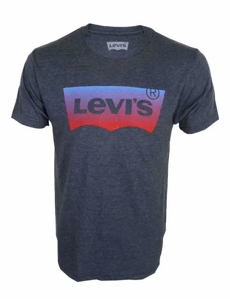 Мужская классическая хлопковая серая футболка с цветным логотипом Levis Strauss