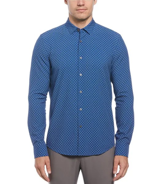 Рубашка узкого кроя с ромбовидным принтом и длинными рукавами Perry Ellis, синий
