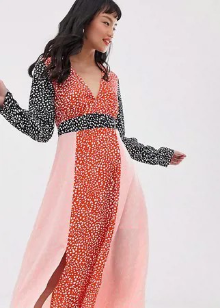 Платье макси с разрезом спереди и принтом Glamorous Petite-Многоцветный