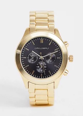 Золотистые наручные часы с черным циферблатом ASOS DESIGN-Золотой