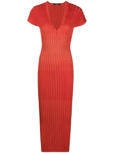 Balmain трикотажное платье макси в полоску, красный