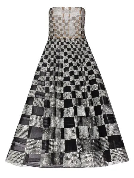 Платье из тюля без бретелек с пайетками и вышивкой Oscar de la Renta, черный