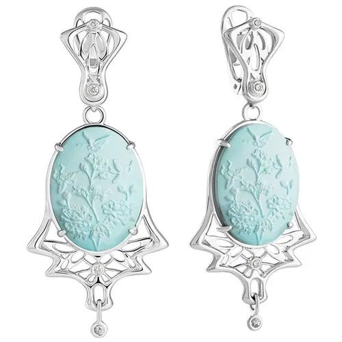Серьги Natasha Libelle, белое золото, 585 проба, лейкосапфир, бирюза, бриллиант