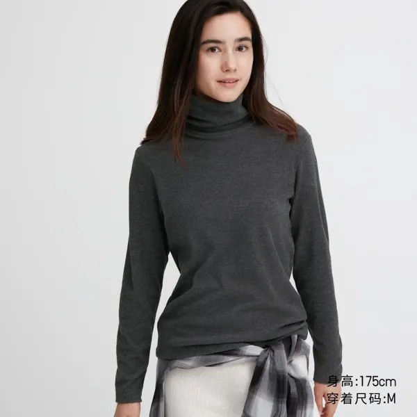 Женский пуловер Uniqlo HEATTECH с двумя лацканами, сине-серый
