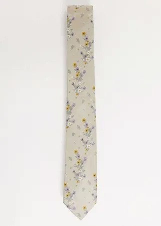 Нечисто белый галстук с цветочным принтом River Island-Коричневый цвет