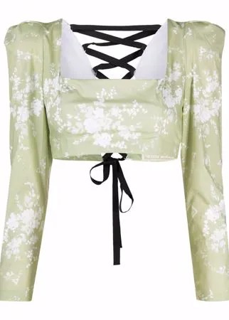 Ulyana Sergeenko укороченная блузка с цветочным принтом