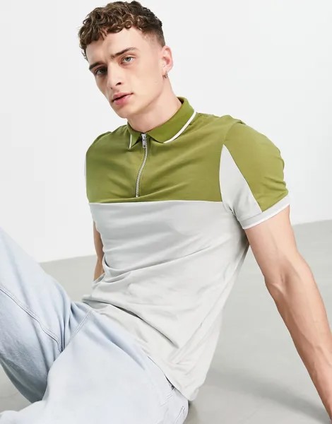 Футболка-поло с короткими рукавами в стиле колор блок ASOS DESIGN-Разноцветный