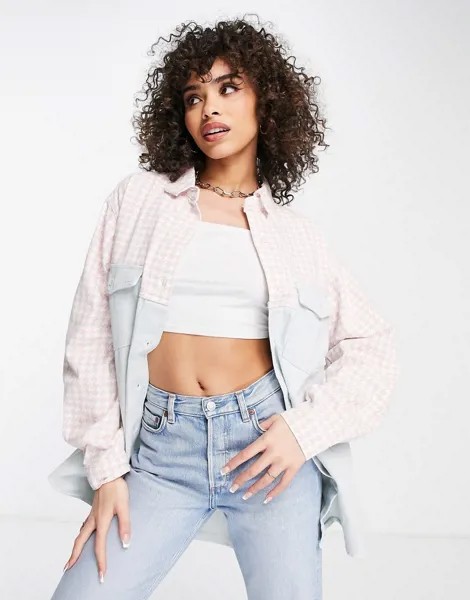 Голубая рубашка с принтом «гусиная лапка» Missguided-Голубой
