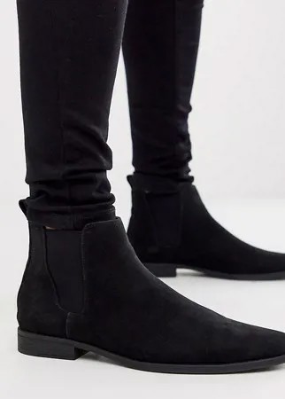 Черные ботинки челси для широкой стопы из искусственной замши ASOS DESIGN-Черный цвет