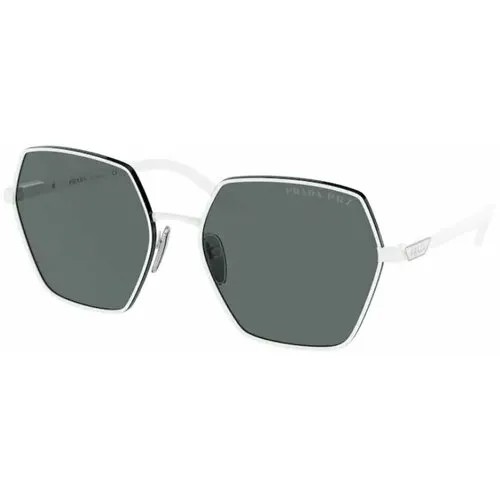 Солнцезащитные очки Prada, клабмастеры, оправа: металл, поляризационные, с защитой от УФ, для женщин, белый