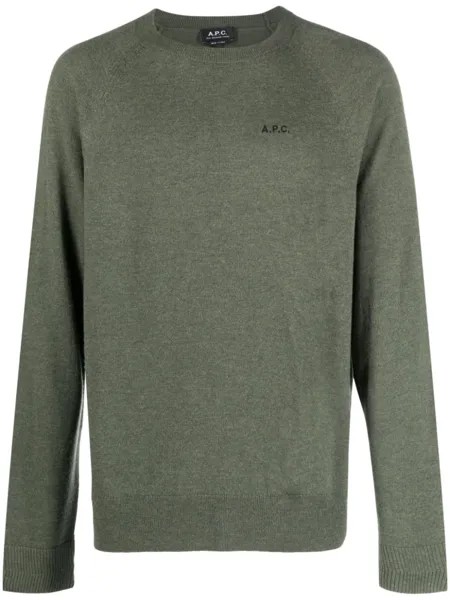 A.P.C. джемпер из вирджинской шерсти с вышитым логотипом, зеленый