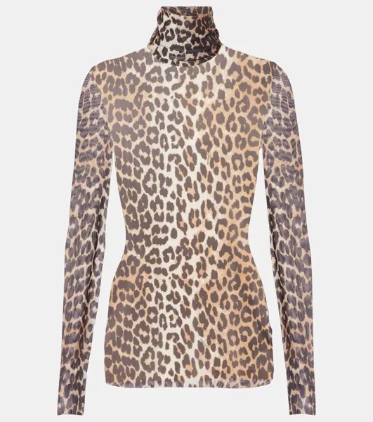 Сетчатый топ-водолазка с леопардовым принтом Ganni, цвет leopard