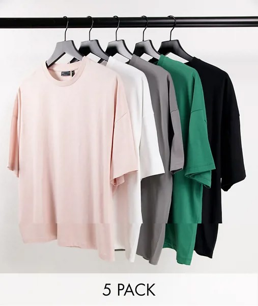 Набор из 5 oversized-футболок из смесового органического хлопка разных цветов ASOS DESIGN-Разноцветный