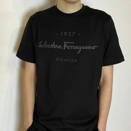 Футболка Salvatore Ferragamo, свободный силуэт, круглый вырез, однотонная, размер 46, черный