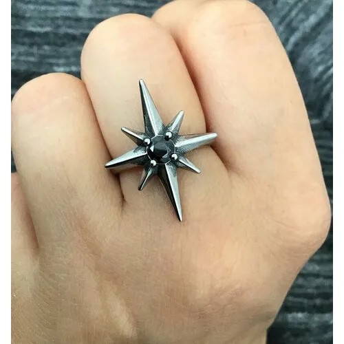Славянский оберег, печатка Starfallshop, металл, циркон, фианит, размер 17.25, серебристый/черный