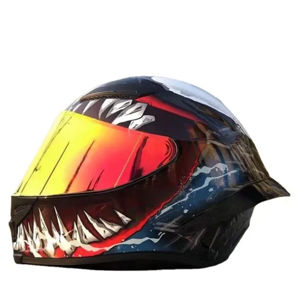 Новое поступление, шлем Venom на все лицо, мотоциклетный шлем с одним объективом, гоночный шлем с большим спойлером, золотой козырек, защитная ...
