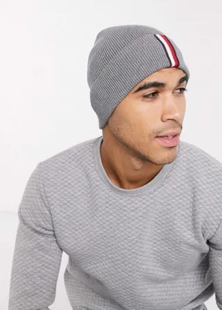 Серая шапка-бини в рубчик с флажком Tommy Hilfiger-Серый