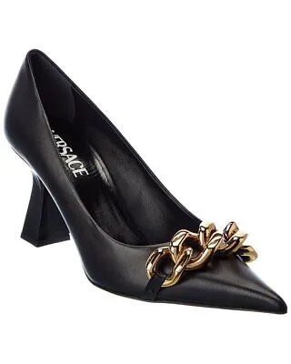 Женские кожаные туфли Versace Medusa с цепочкой, черные 36,5