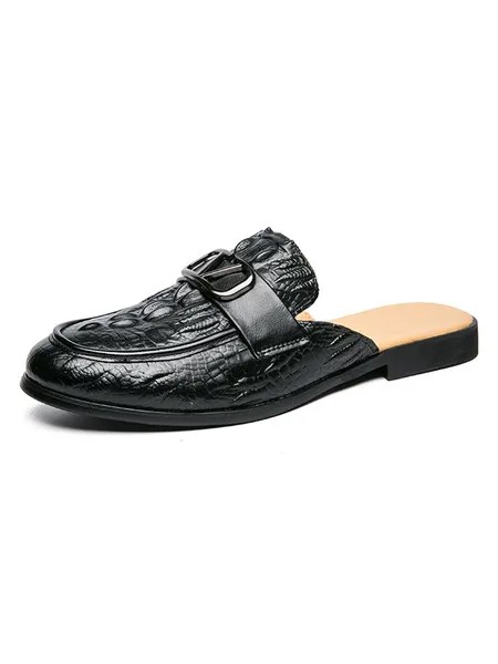 Milanoo Men's Monk Strap Loafer Mules in Black Croc Print