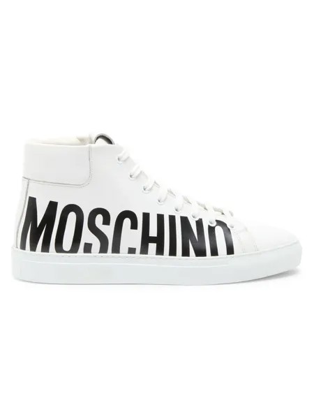 Кожаные высокие кеды с логотипом Moschino