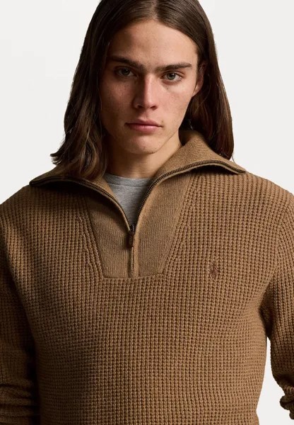 Вязаный свитер WAFFLE WOOL COTTON QUARTER ZIP JUMPER Ralph Lauren, коричневый