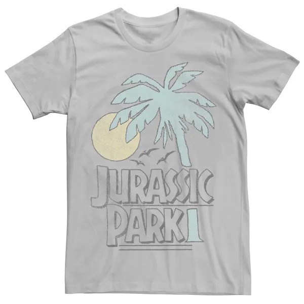 Мужская футболка с логотипом «Парк Юрского периода» Palm Tree Sunset Licensed Character, серебристый