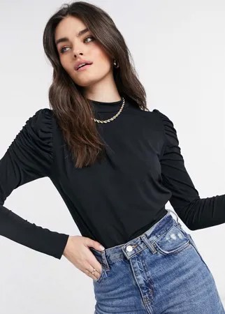 Черное облегающее боди с рюшами на плечах Vero Moda-Черный цвет