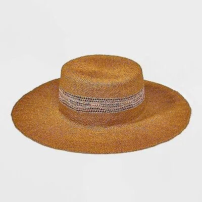 Соломенная шляпа канотье – универсальная нить коричневого цвета L/XL