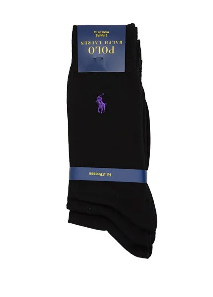 Черные мужские носки из трех предметов с вышитым логотипом Polo Ralph Lauren