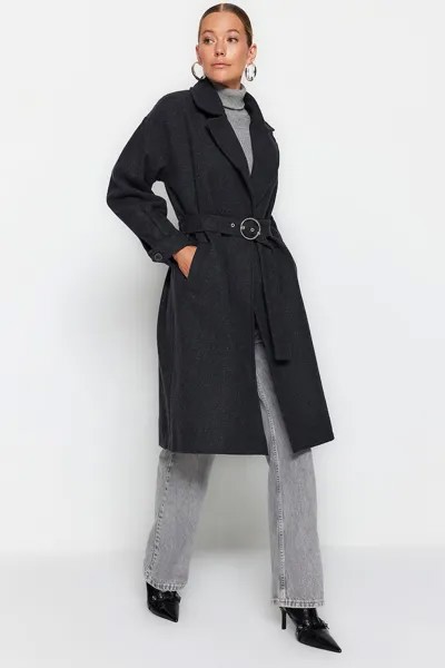 Пальто с поясом Trendyol, серый