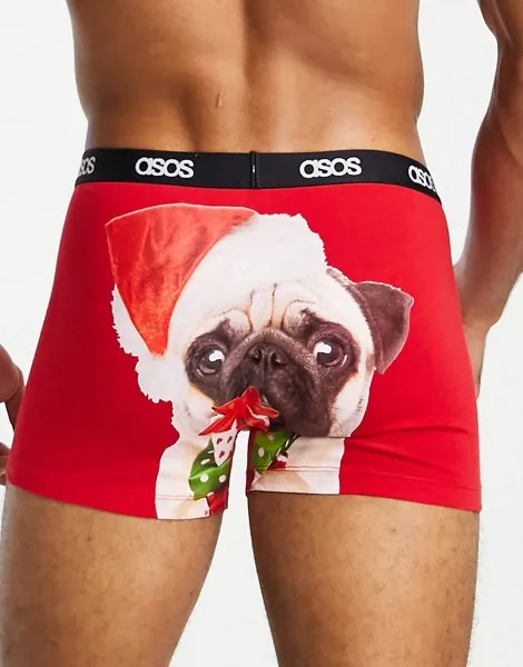 Боксеры-брифы в новогоднем стиле с принтом на ягодицах ASOS DESIGN-Красный