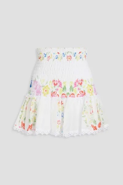 Мини-юбка Yane из вуали с цветочным принтом и сборками CHARO RUIZ IBIZA, белый